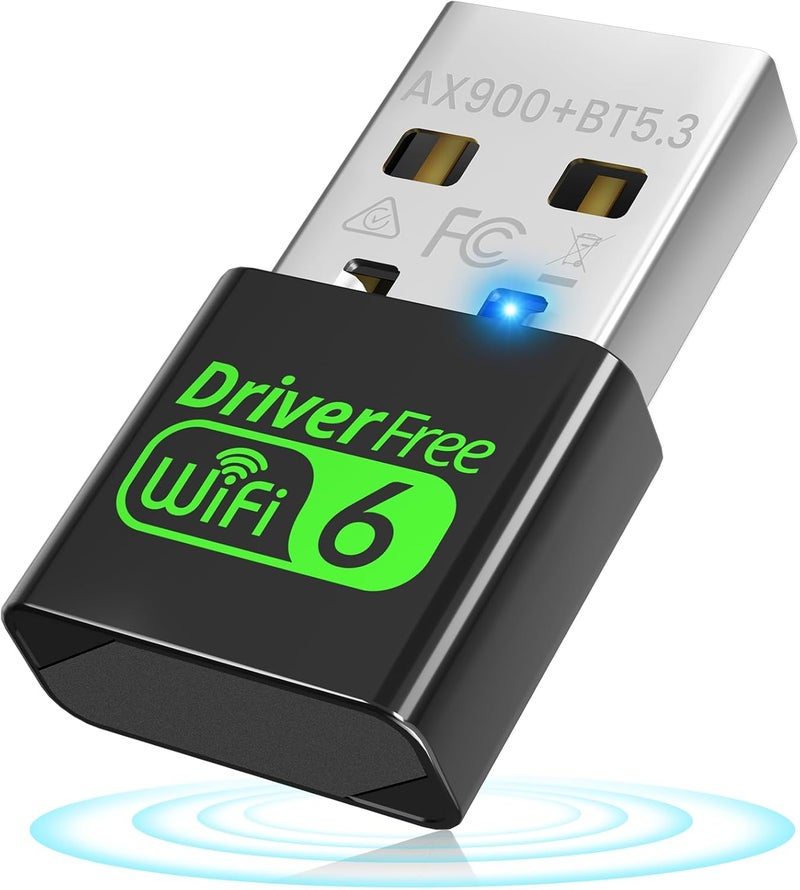 Auscoumer USB WiFi 6 Adapter for PC Desktop & Laptop, 900Mbps Dual Band 2.4/5GHz with Bluetooth 5.3, Nano Size Plug & Play, Windows 11/10 Driver-Free, Reconnect 7 Devices Simultaneously - Image 1